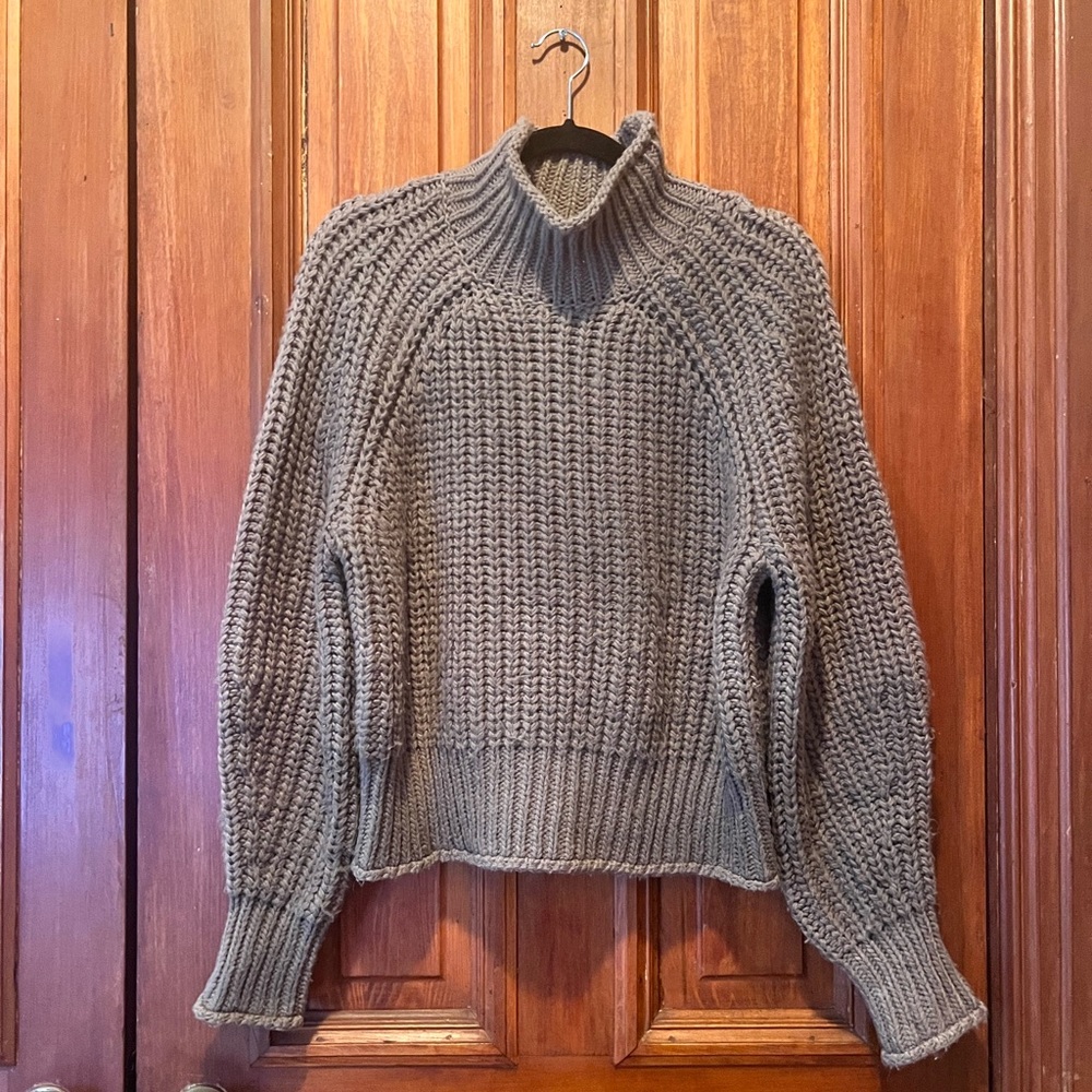 Woven Taupe Turtleneck Sweater